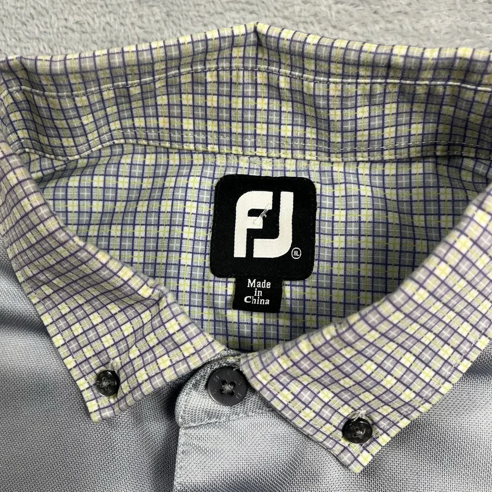 Footjoy Polo Shirt Men XL Gray Short Sleeve Golf All Over Print Collar Geometric